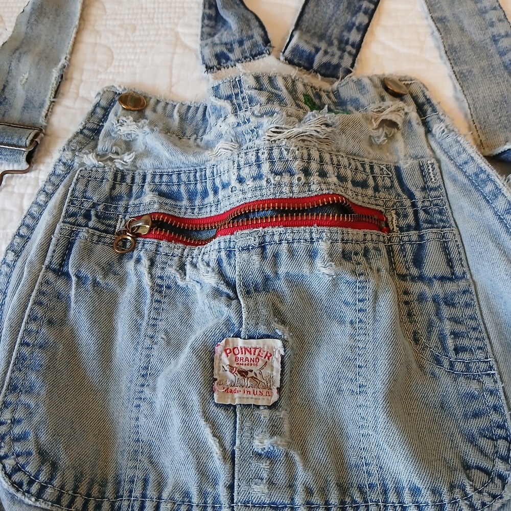 Pointer Brand Light Blue Denim Overalls with Red Zipper
